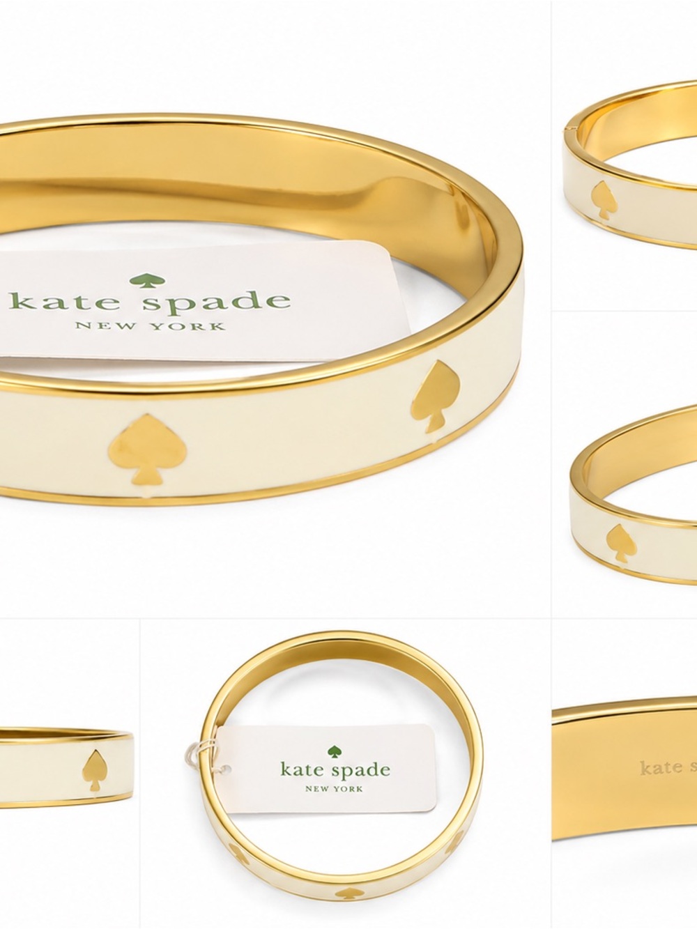 kate spade cream enamel and gold spade bangle bracelet